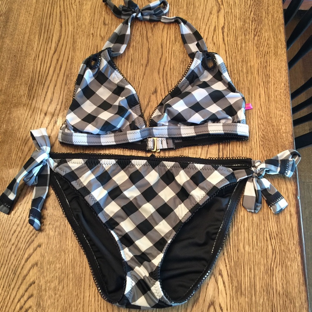 Betsey johnson gingham Black checked bikini L D